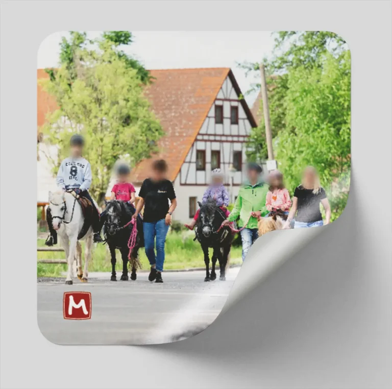 Aufkleber Ponyreiten für Kinder durch das Dorf am Mohrenhof Franken