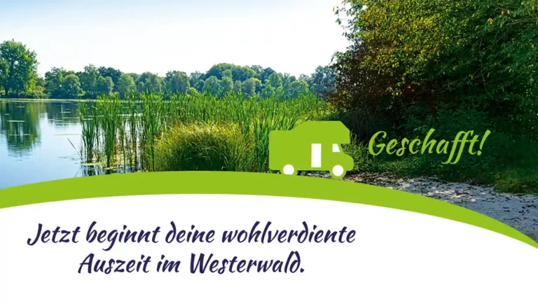 Detailansicht des Titelbilds der Wäller Camp Gästemappe mit Seemotiv und Begrüßungstext