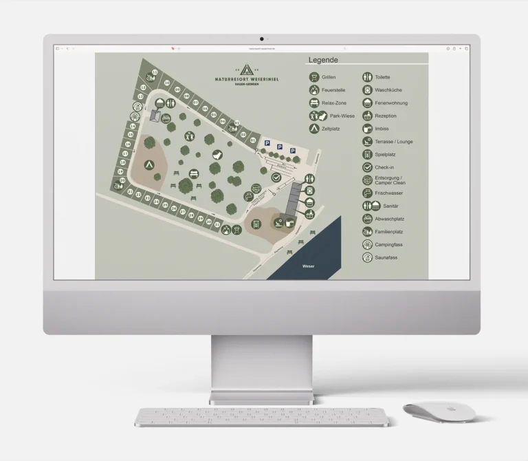Digitale Darstellung des Weserinsel Lageplans auf einem Computer-Bildschirm