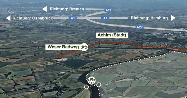 Detailansicht der Umgebungskarte mit Anbindungen zur A1, A27, Achim und dem Weser-Radweg