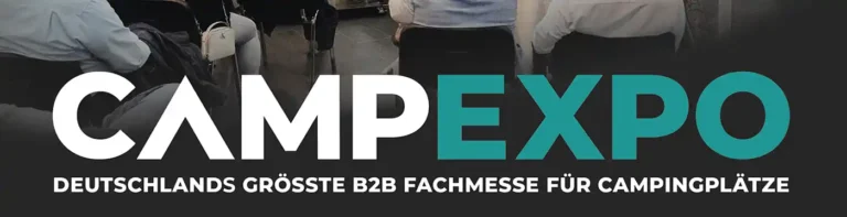 Logo und Schriftzug CampExpo Deutschlands größte B2B Fachmesse für Campingplätze