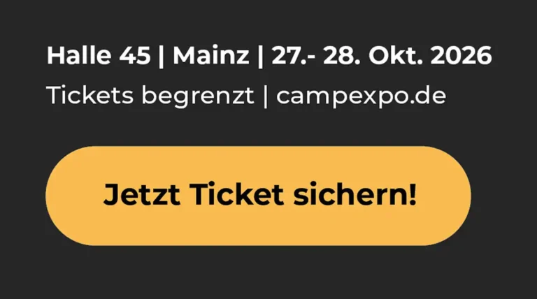 Detailansicht der Werbeanzeige mit Messedaten in Mainz und gelbem Button Jetzt Ticket sichern